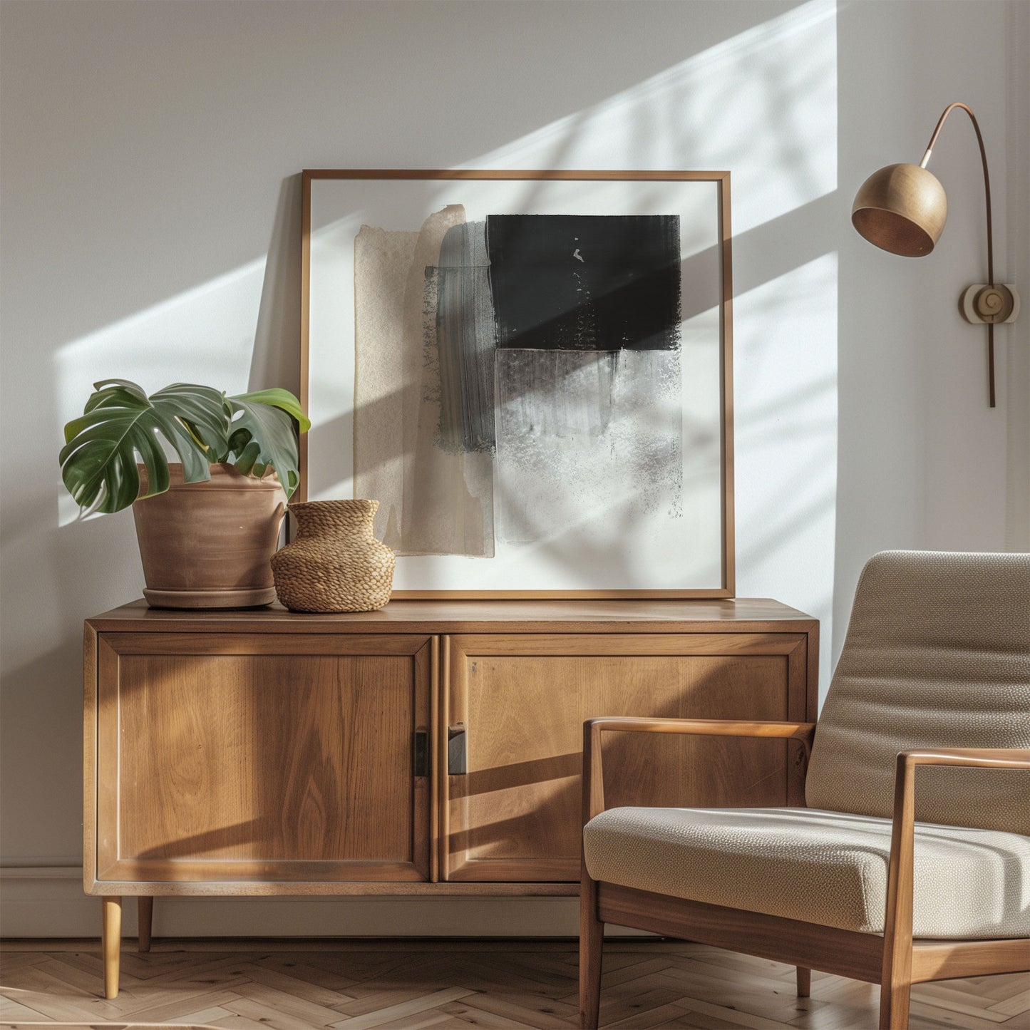 Beige and Grey Colorblock Print