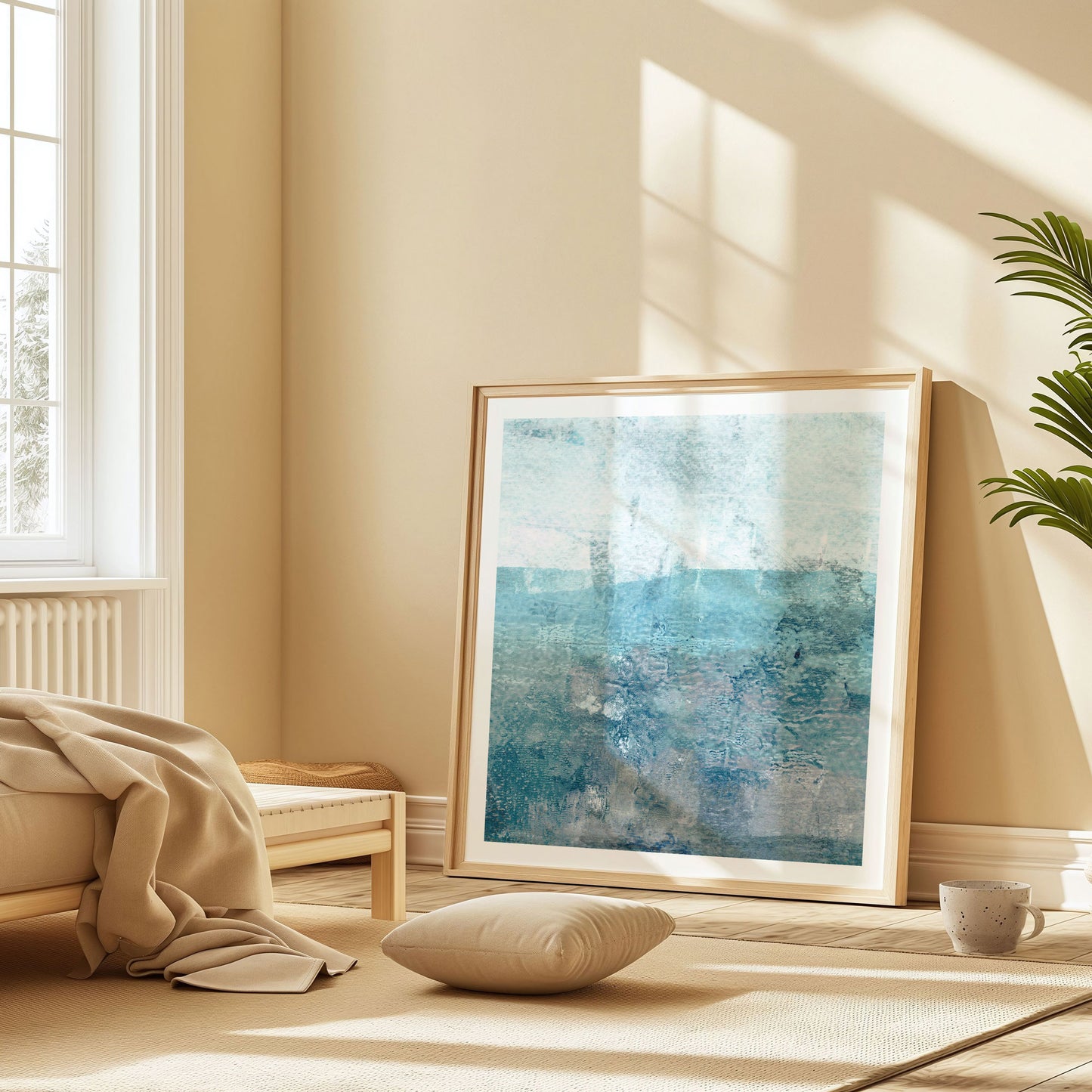 Aqua Blue and Grey Moody Seascape Print