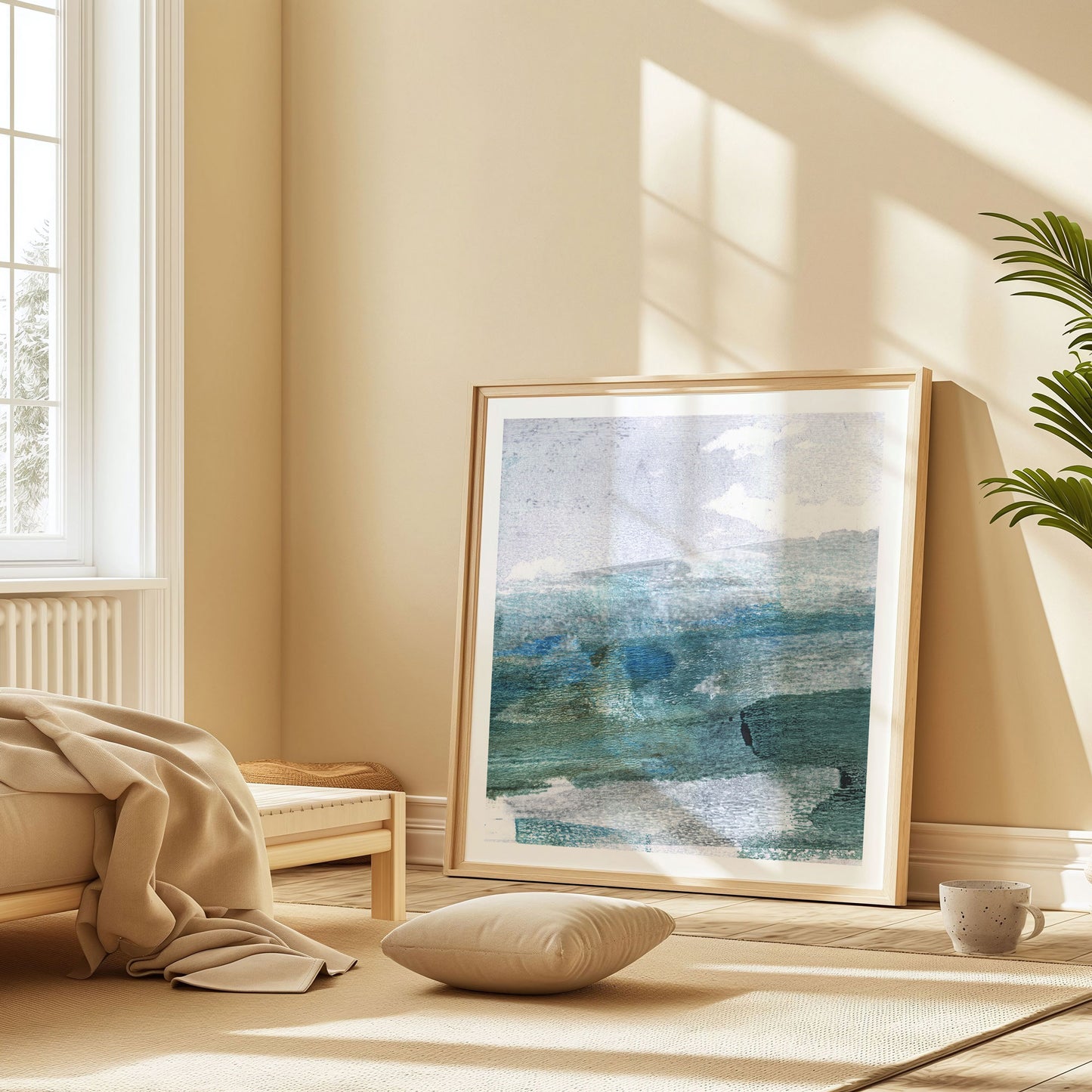 Teal and Grey Abstract Seascape Print