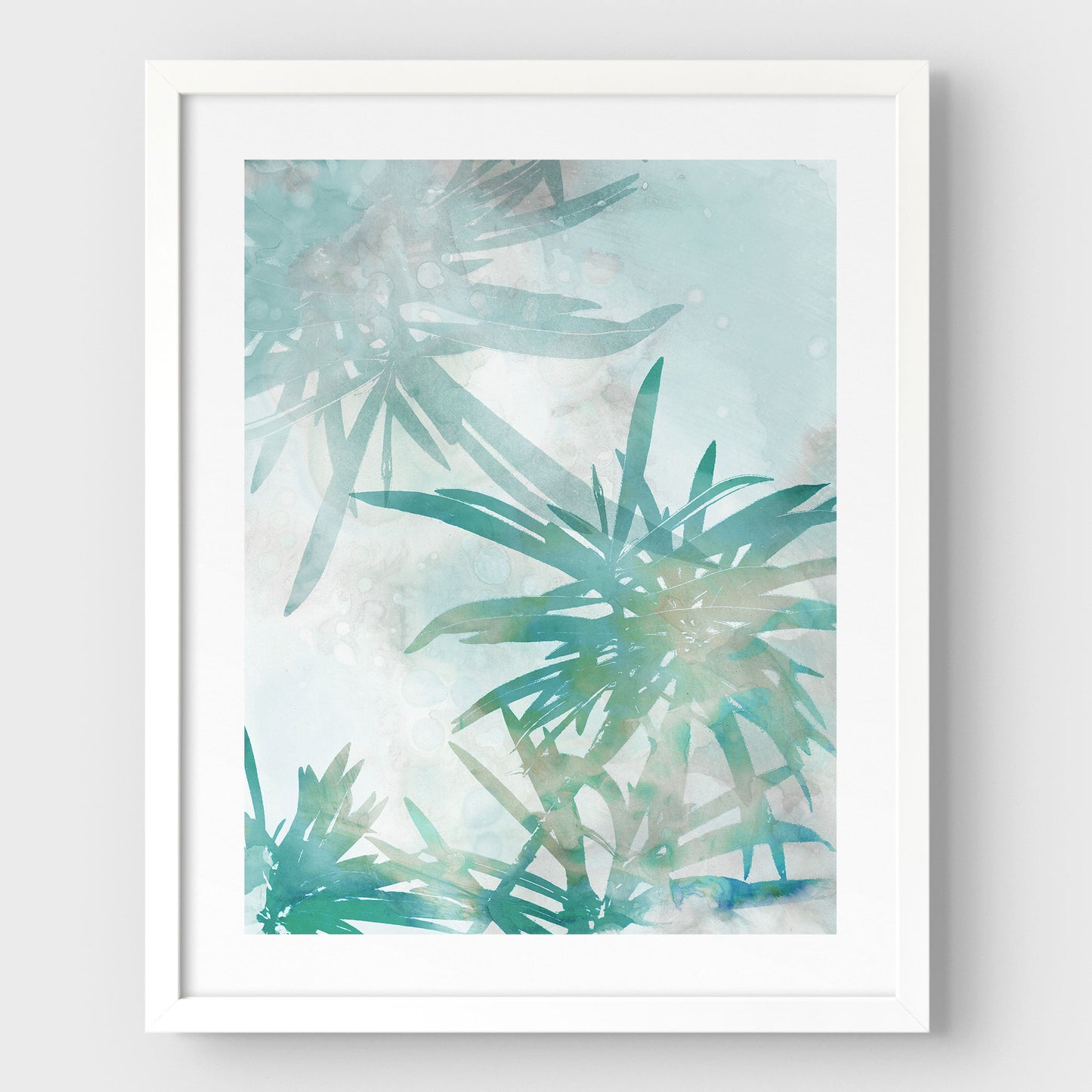 Teal and Aqua Palm Leaf Print