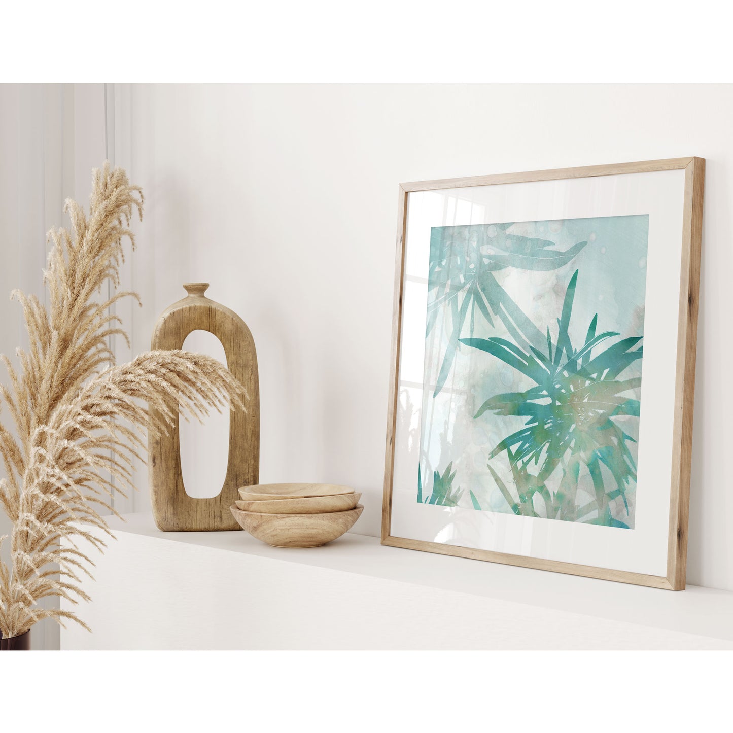 Teal and Aqua Palm Leaf Print