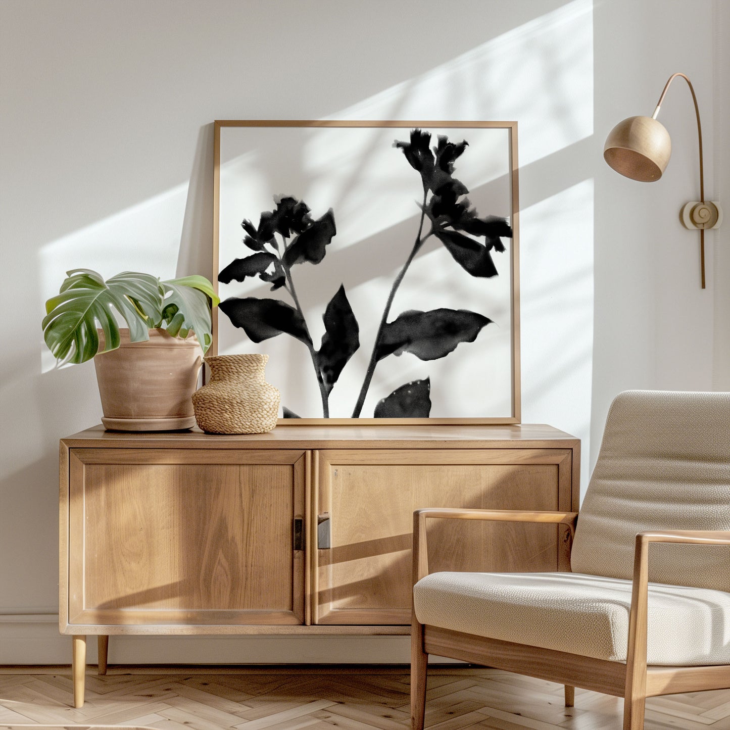 Black and White Flower Silhouette II Print