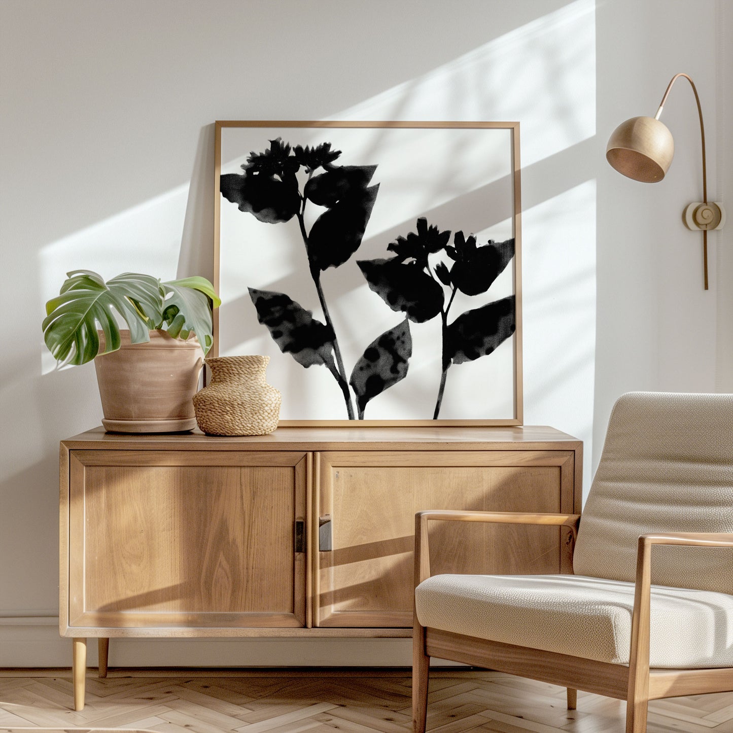 Black and White Flower Silhouette Print
