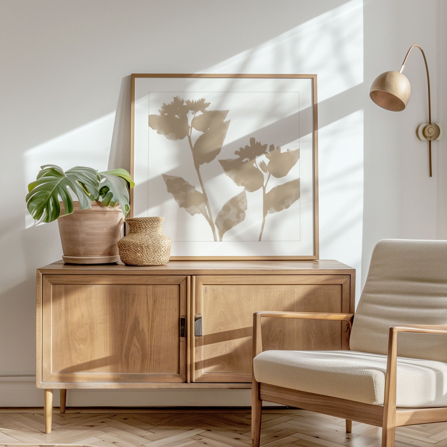 Beige Flower Silhouette Print