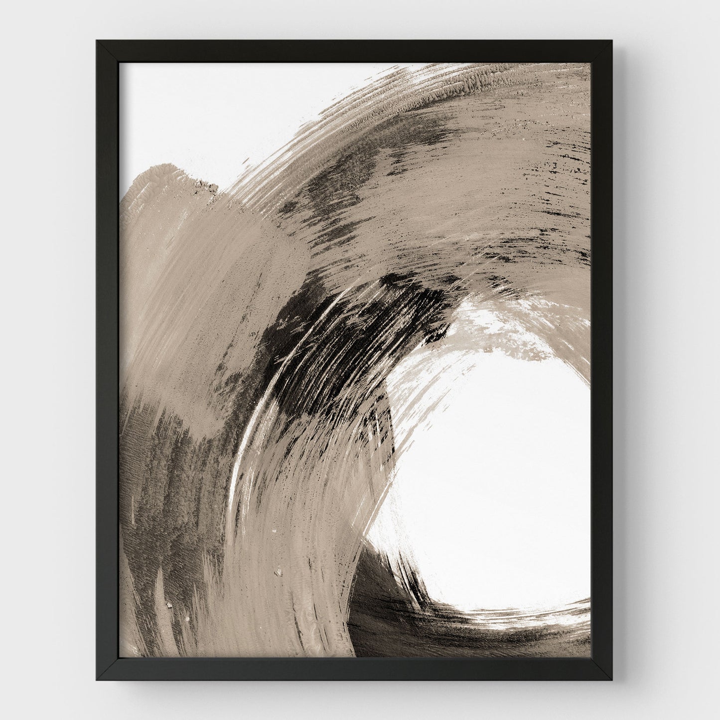 Black and Tan Curved Brushstroke Painting Abstract Print