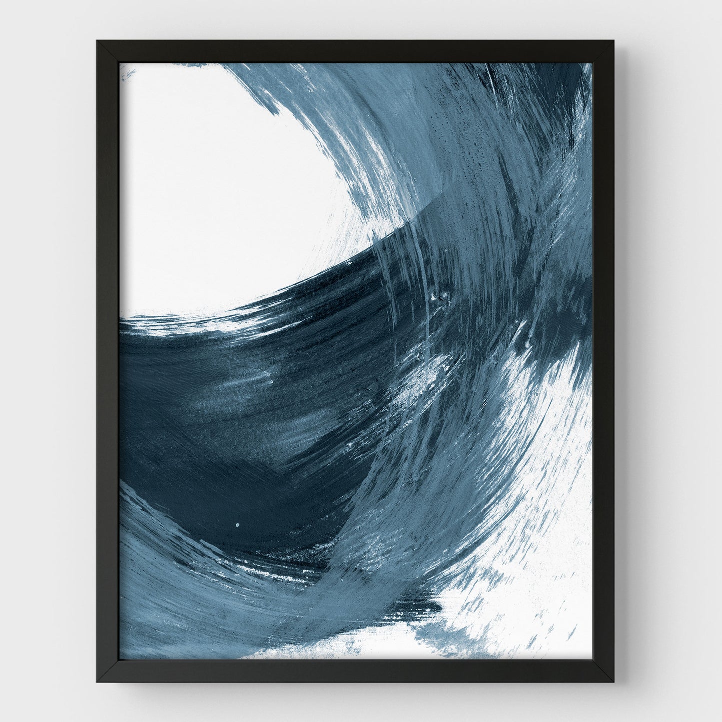 Blue Minimalist Abstract Curved Brush Stroke Painting Print