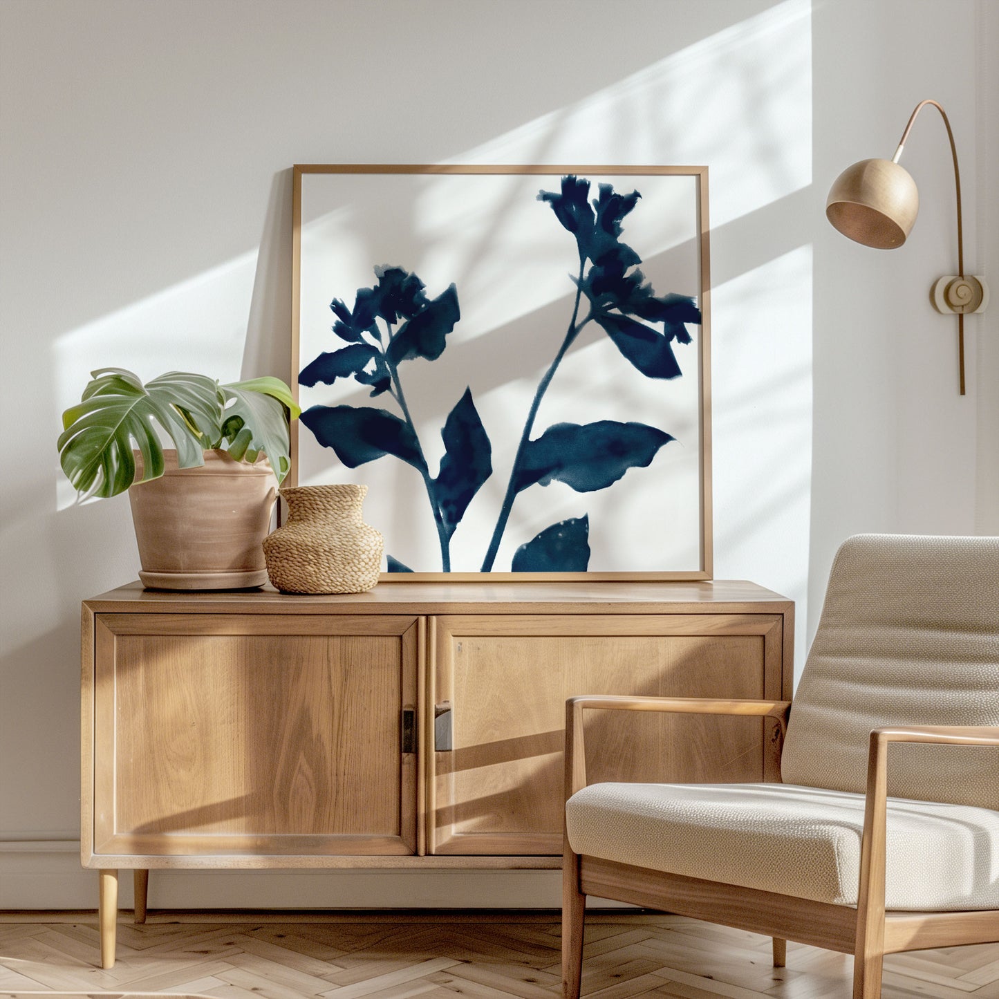 Dark Blue Flower Silhouette II Print