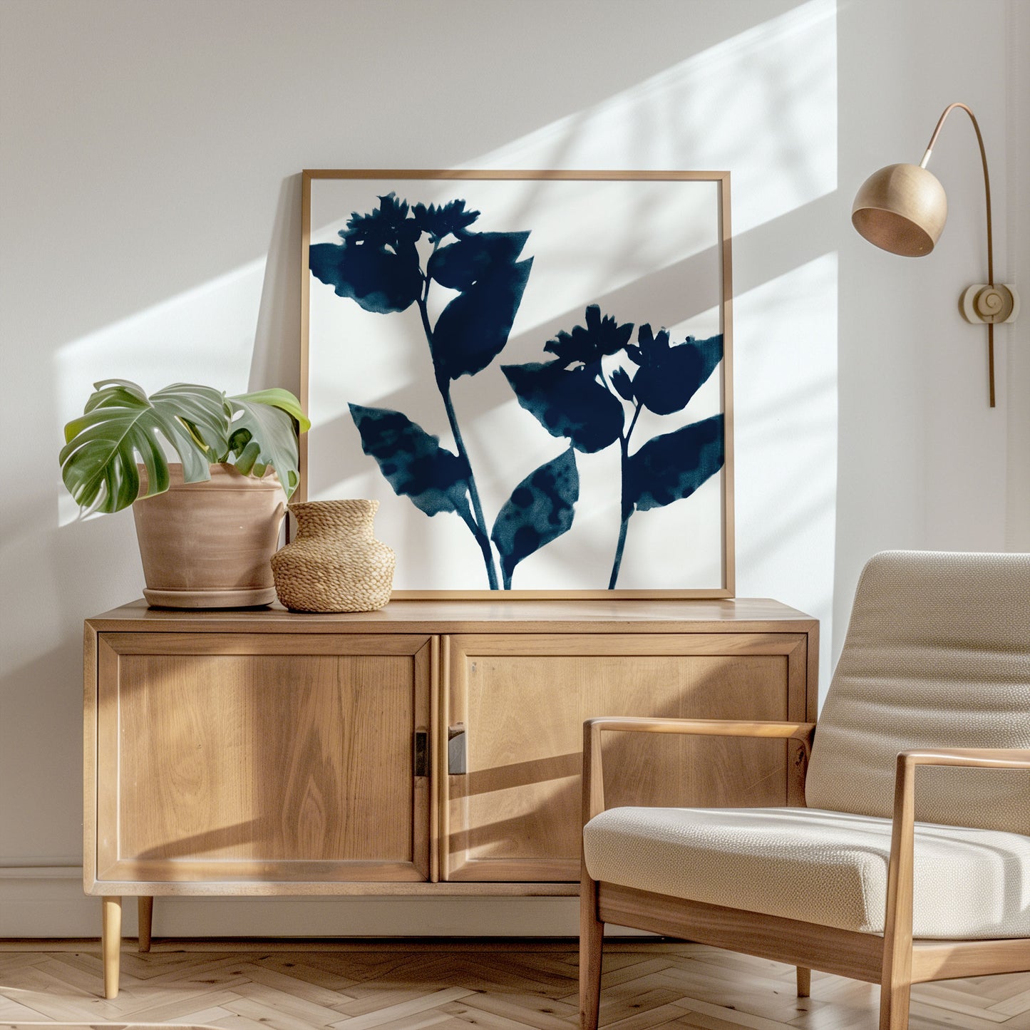 Dark Blue Flower Silhouette Print