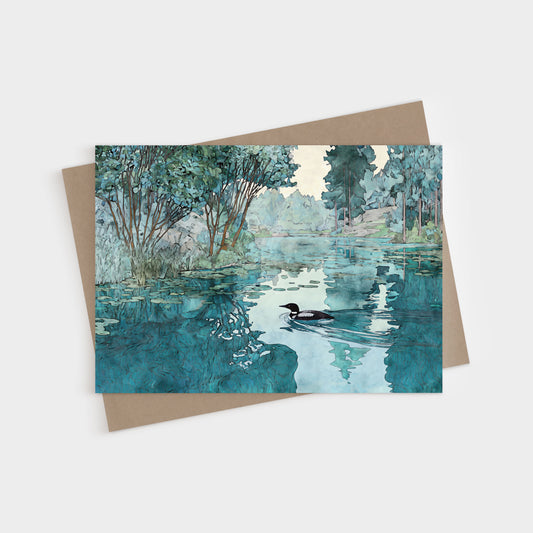 Teal Watercolor Loon Note Cards
