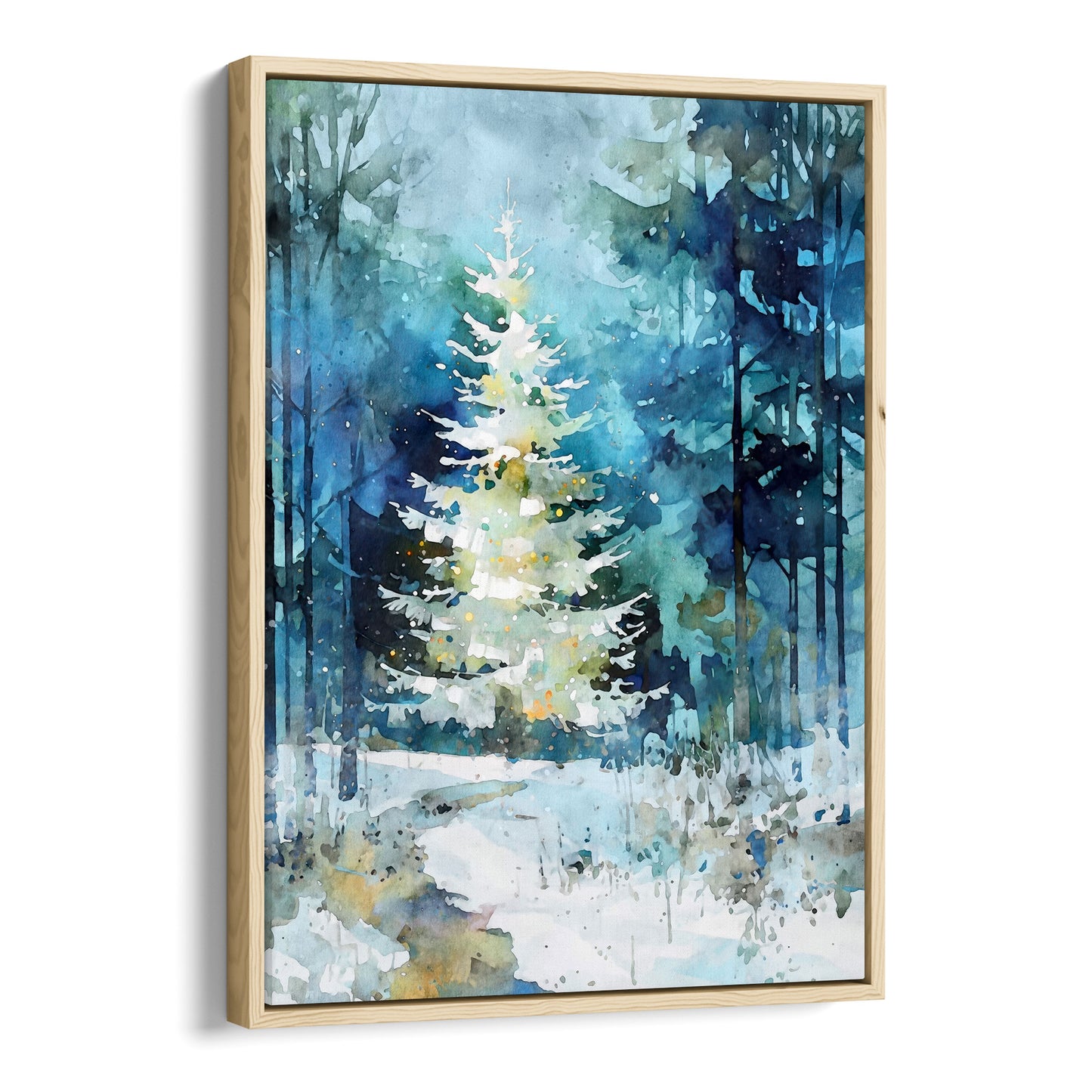 Winter Forest Glow Watercolor Christmas Tree Art Print