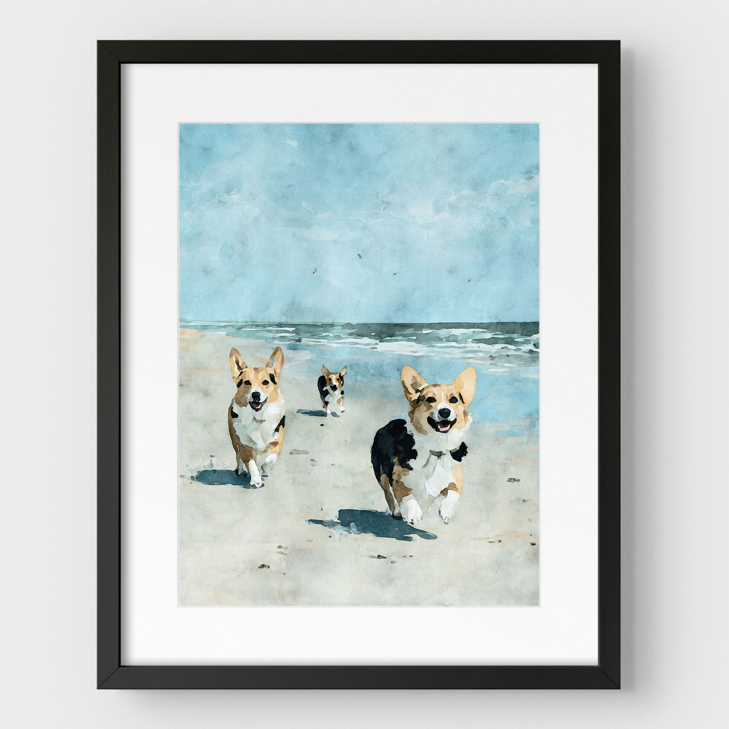 Corgis at the Beach Watercolor Print