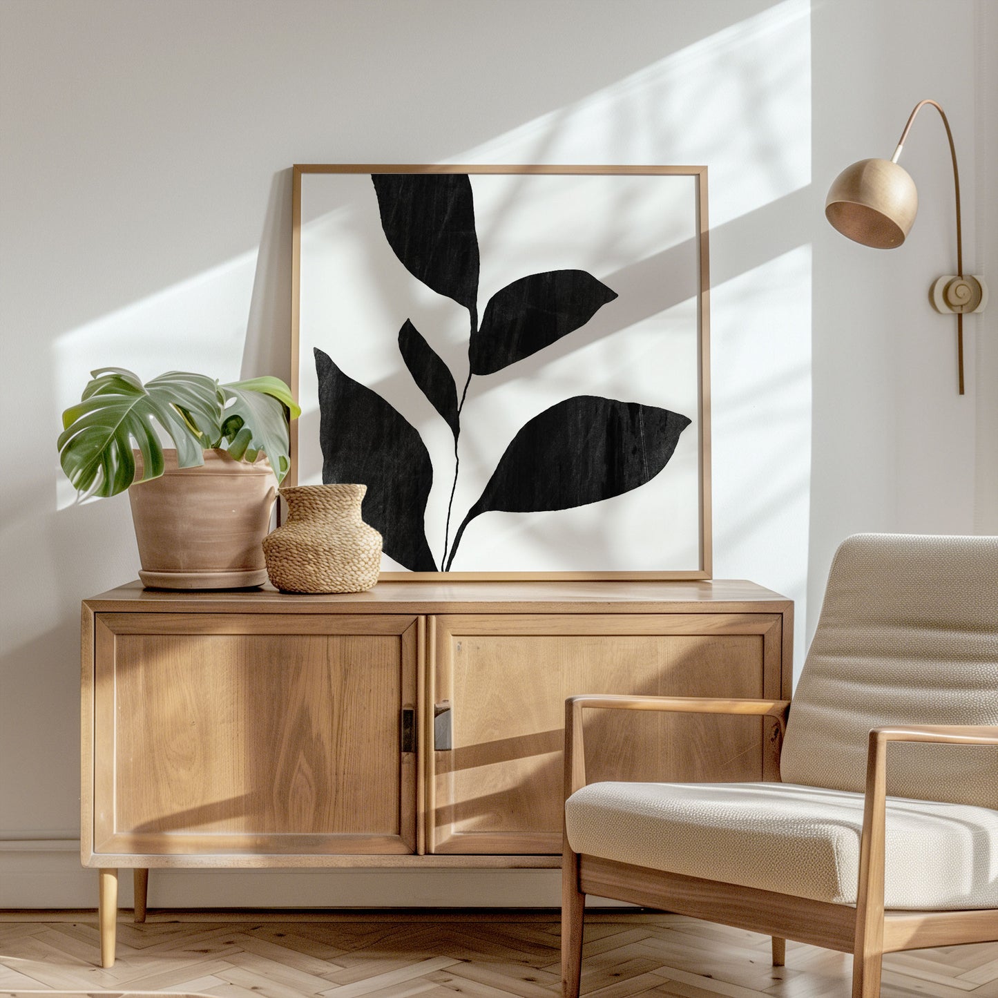 Five Leaf Plant Silhouette Print