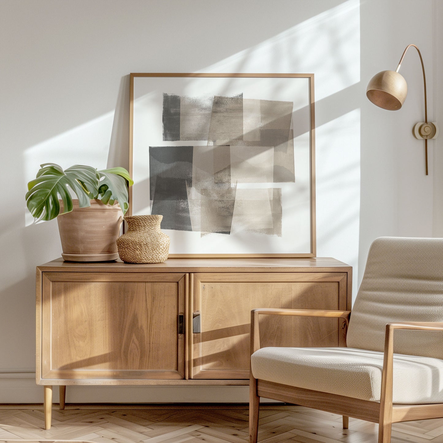 Beige and Grey Blocks Print