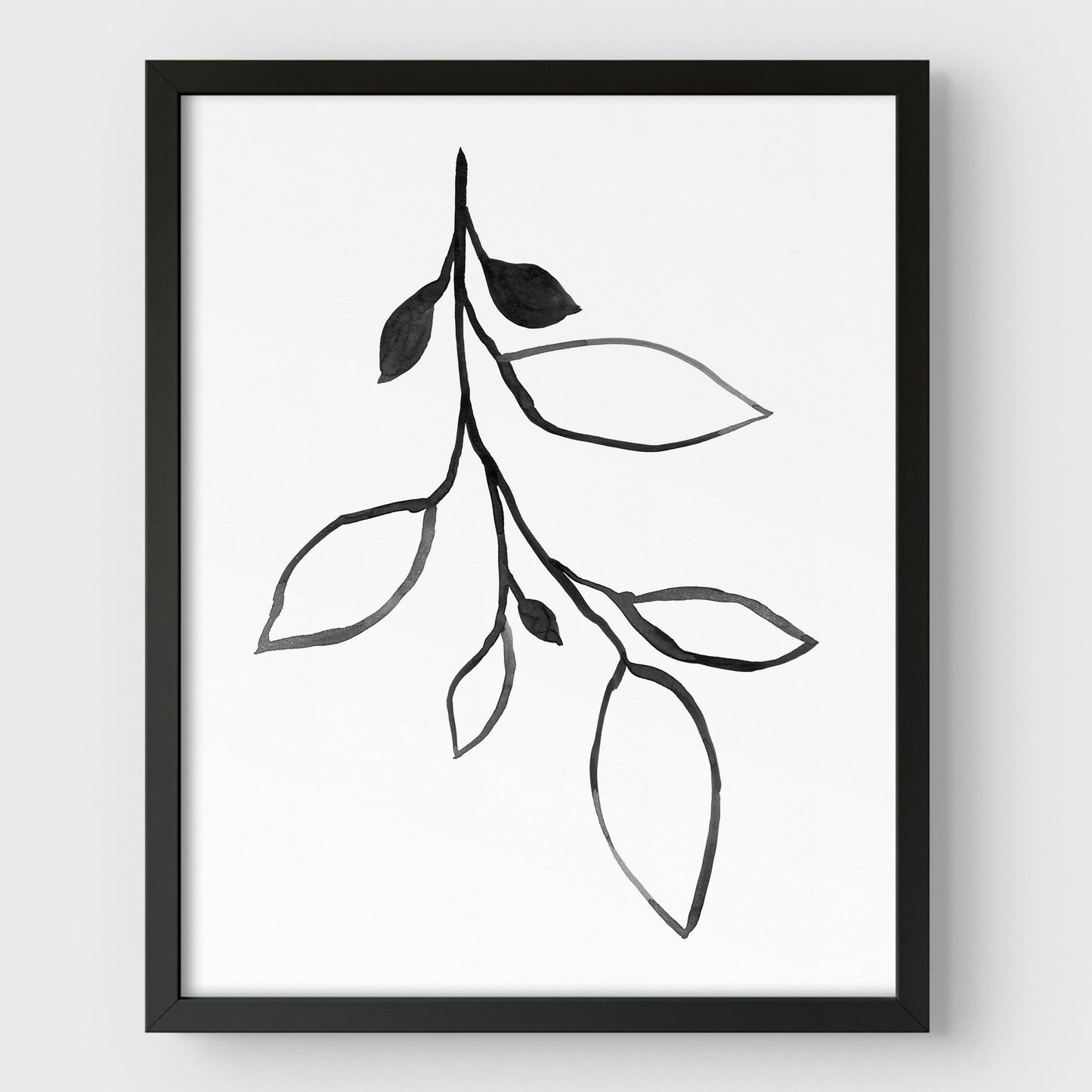 Minimalist Botanical Black and White Ink Illustration Print