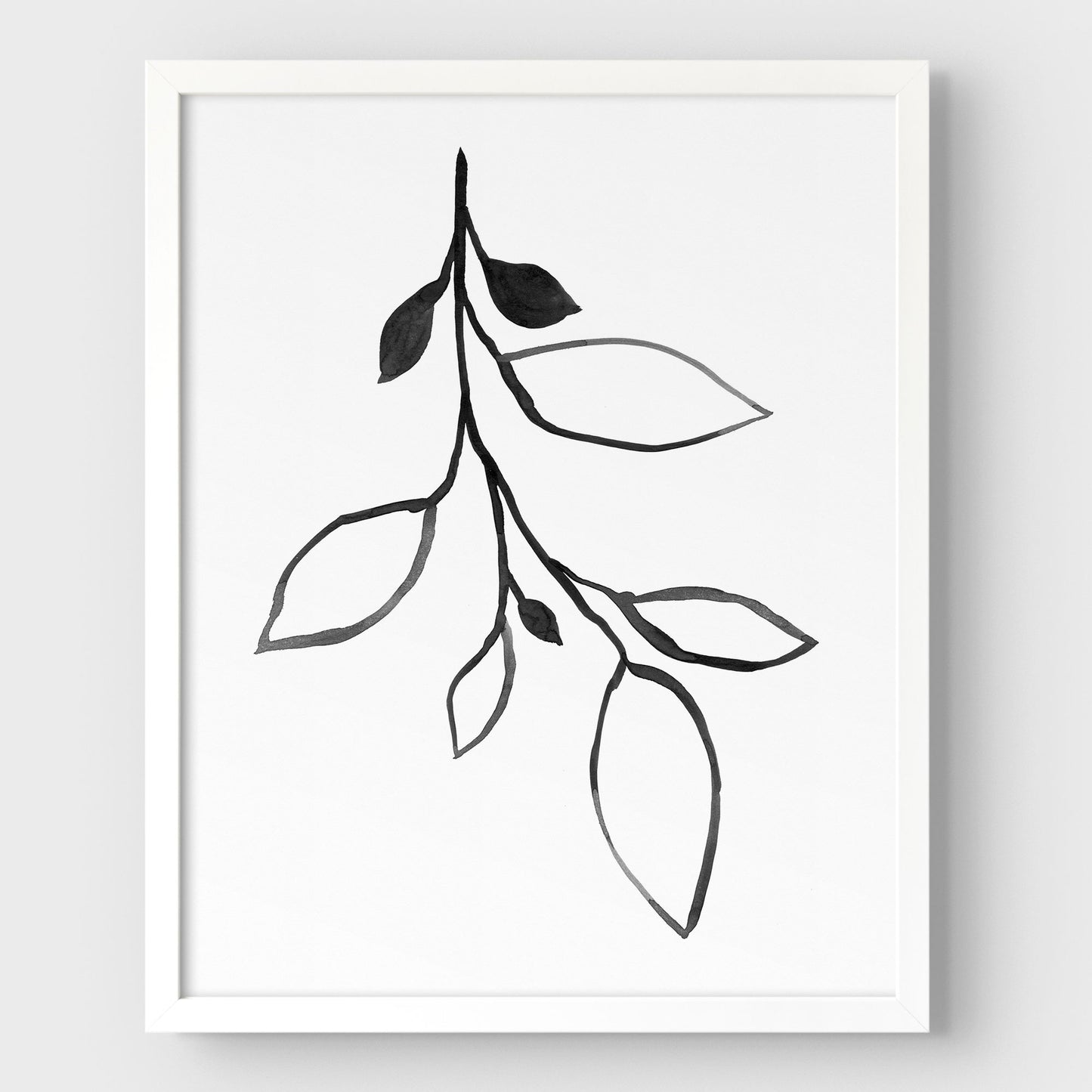 Minimalist Botanical Black and White Ink Illustration Print