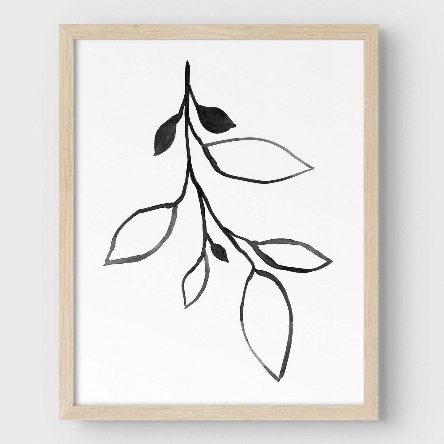 Minimalist Botanical Black and White Ink Illustration Print