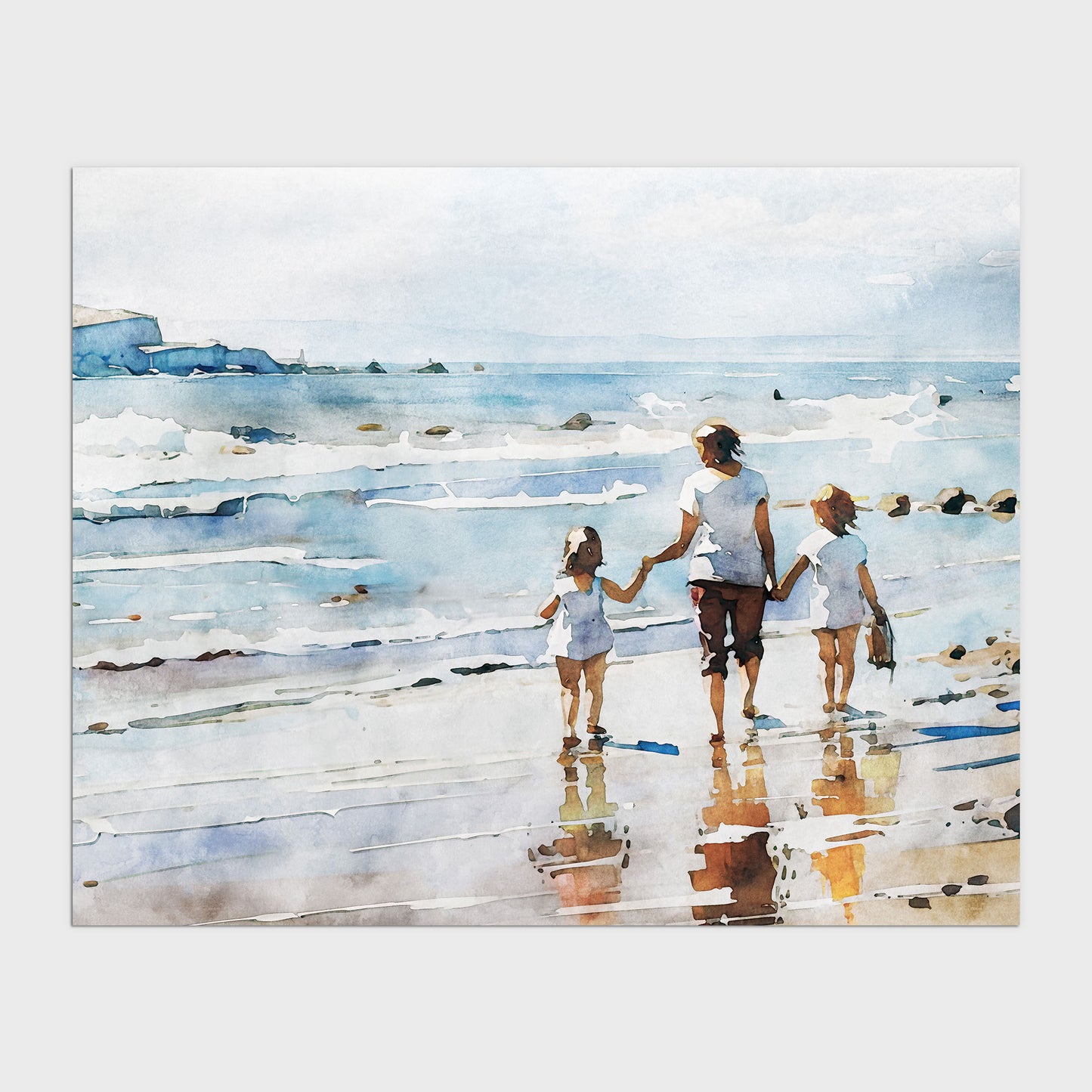 Mother and Children at the Beach Print
