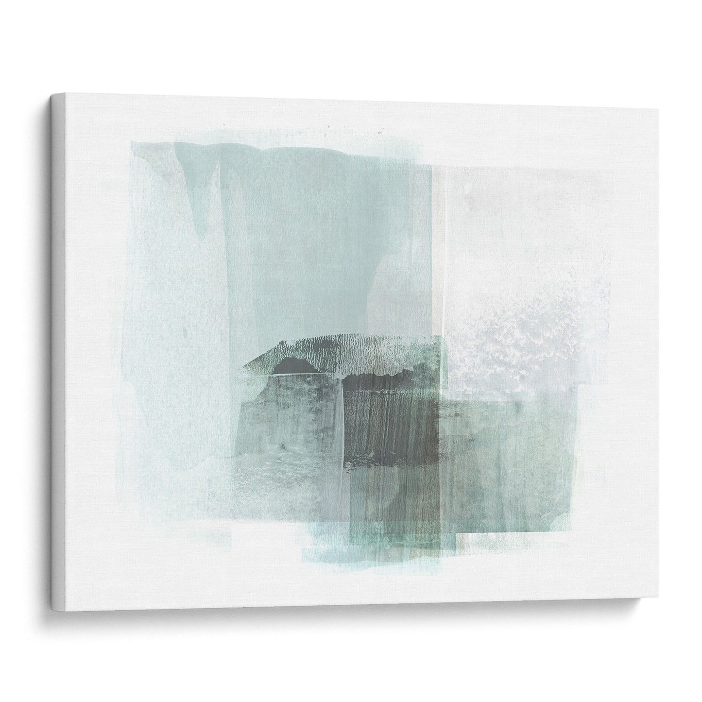 Aqua Blue and Grey Horizontal Minimalist Abstract Painting Print