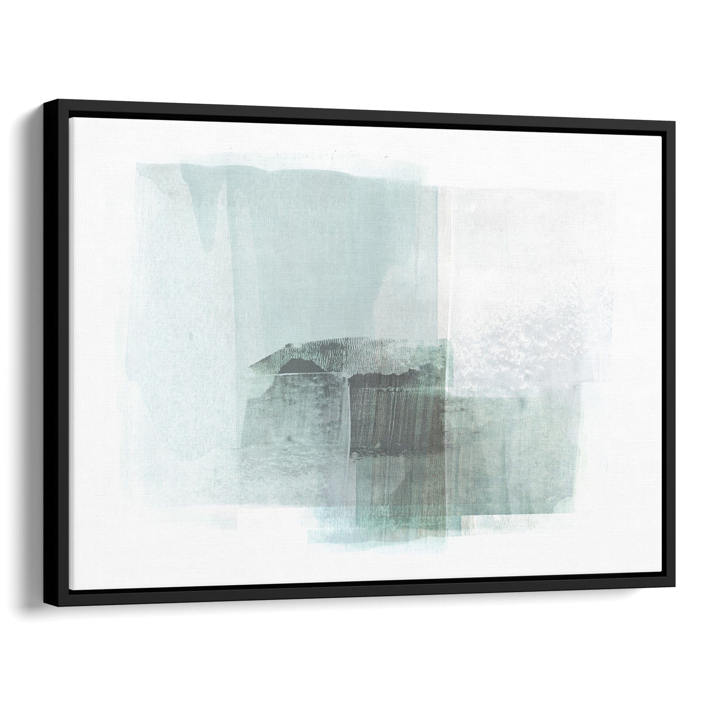 Aqua Blue and Grey Horizontal Minimalist Abstract Painting Print