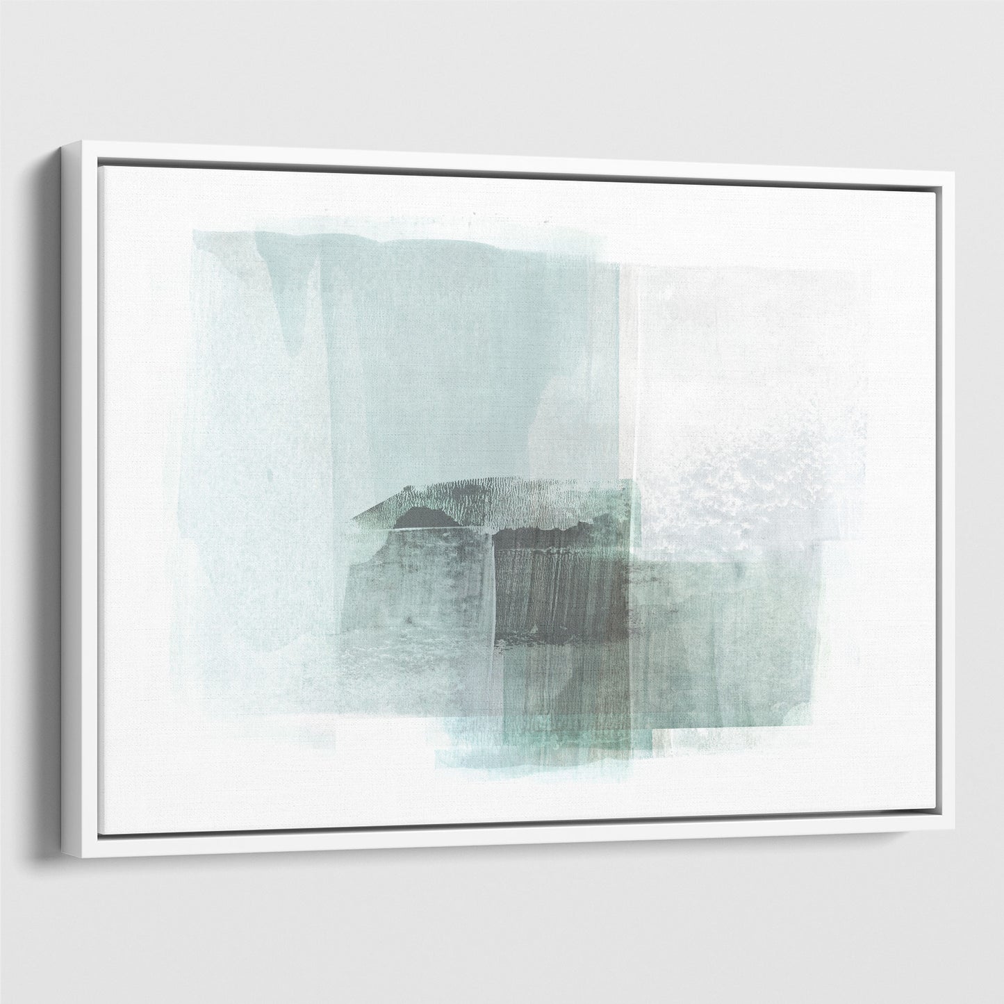 Aqua Blue and Grey Horizontal Minimalist Abstract Painting Print