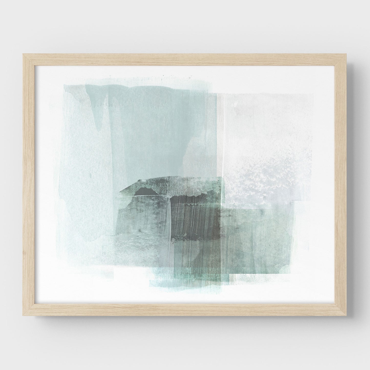 Aqua Blue and Grey Horizontal Minimalist Abstract Painting Print
