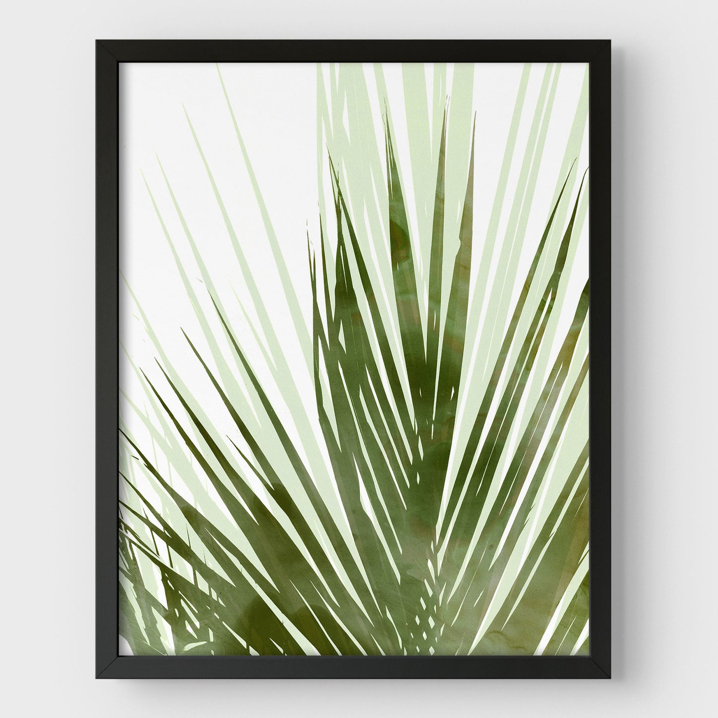 Olive Green Abstract Palm Leaf Botanical Silhouette Print