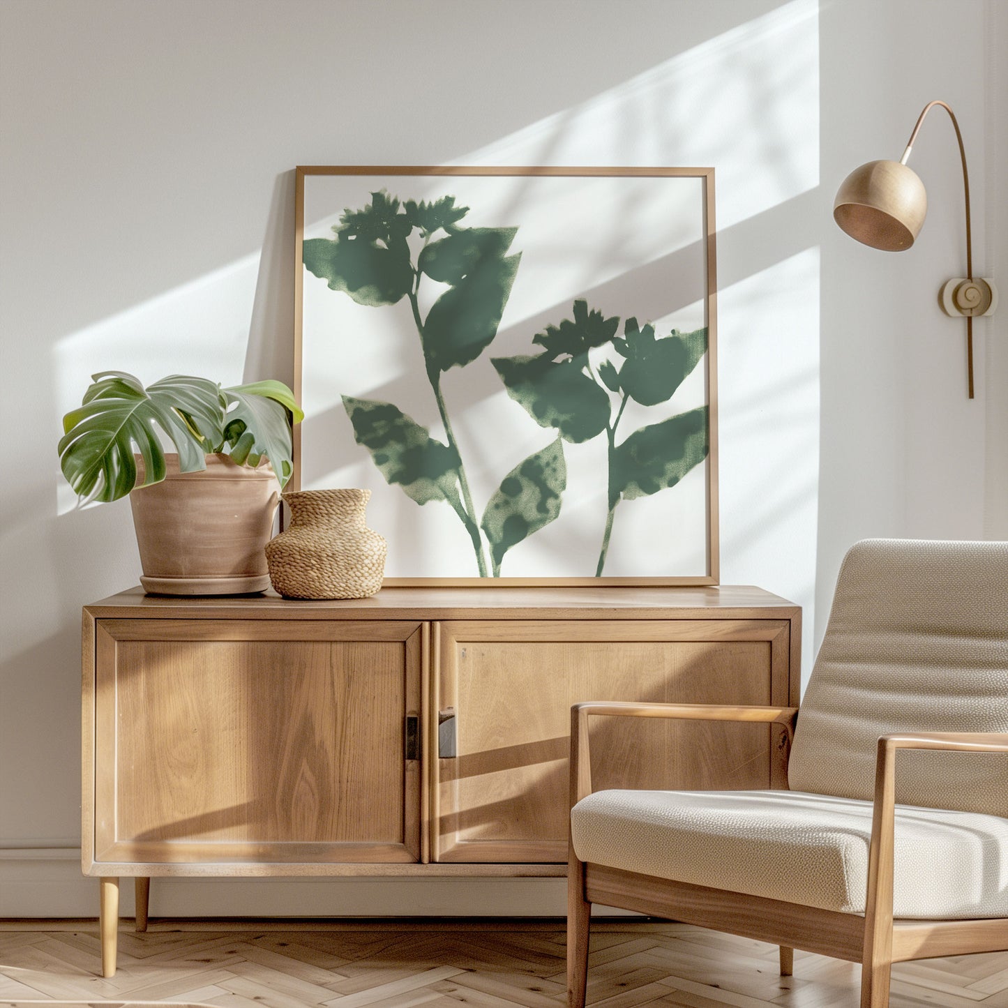 Sage Green Flower Silhouette Print