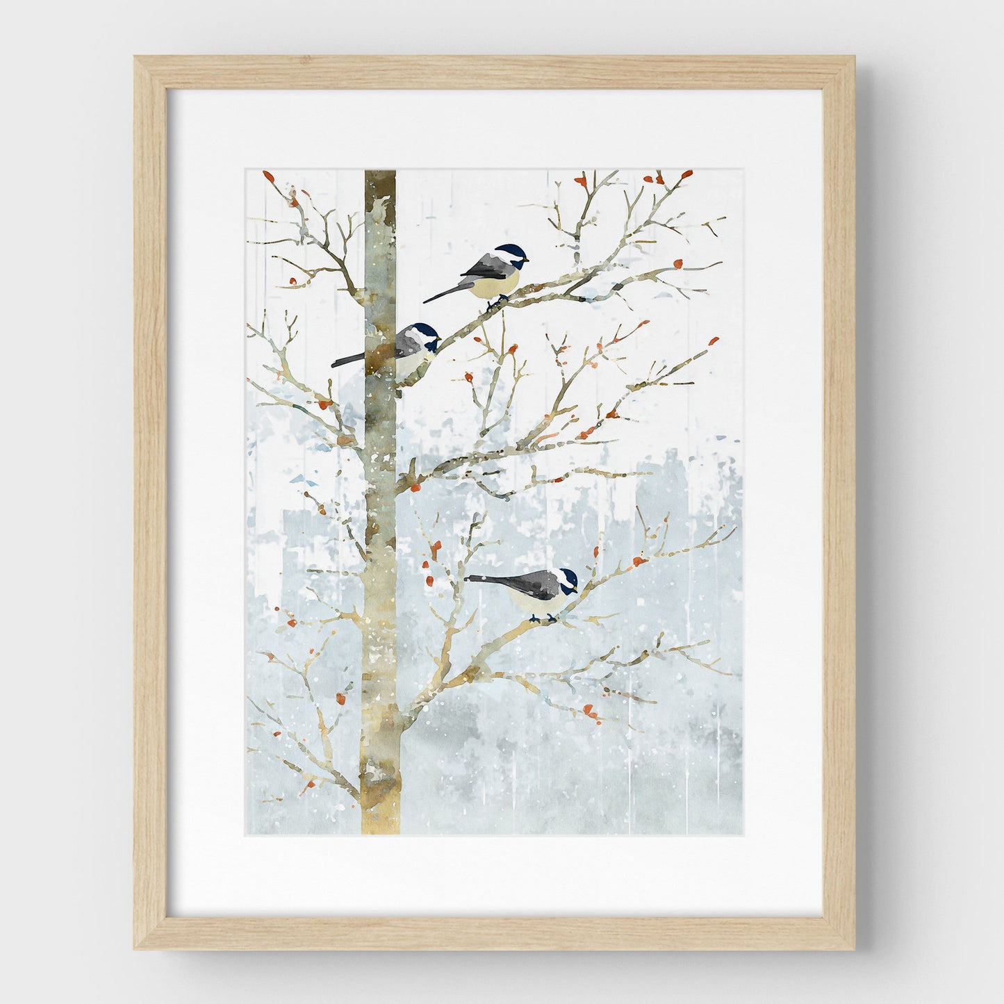Winter Chickadees Watercolor Art Print