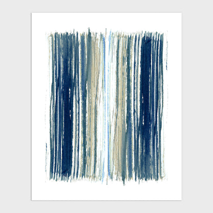 Blue and Beige Stripes Minimalist Abstract Watercolor Painting Print