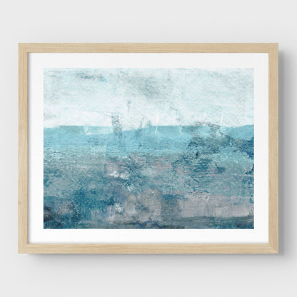 Aqua Blue and Grey Moody Seascape Print