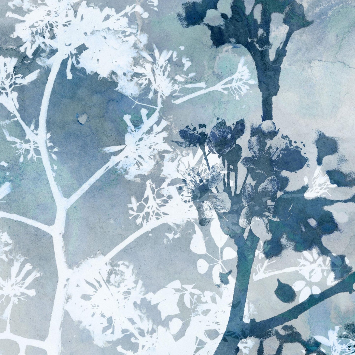 Blue Botanical Silhouette Print