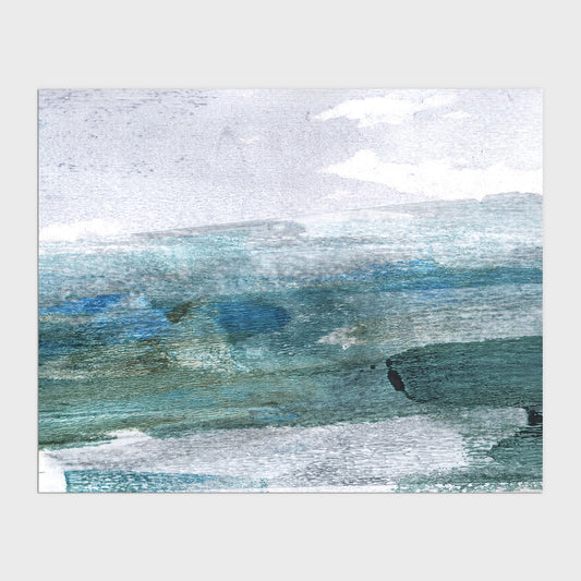 Teal and Grey Abstract Seascape Print