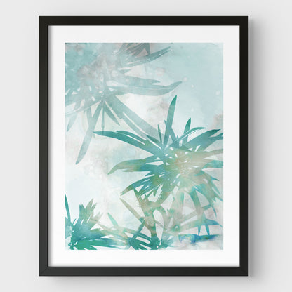 Teal and Aqua Palm Leaf Print