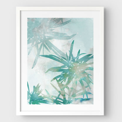Teal and Aqua Palm Leaf Print
