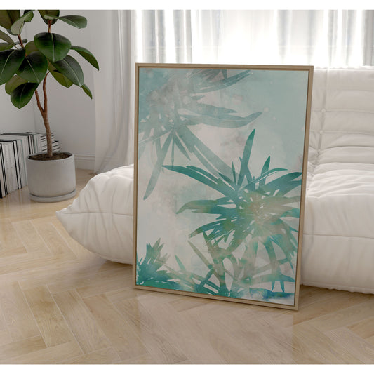 Teal and Aqua Palm Leaf Print
