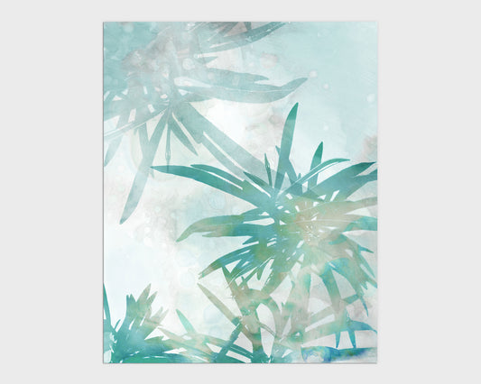 Teal and Aqua Palm Leaf Print