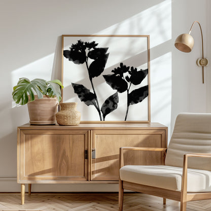 Black and White Flower Silhouette Print