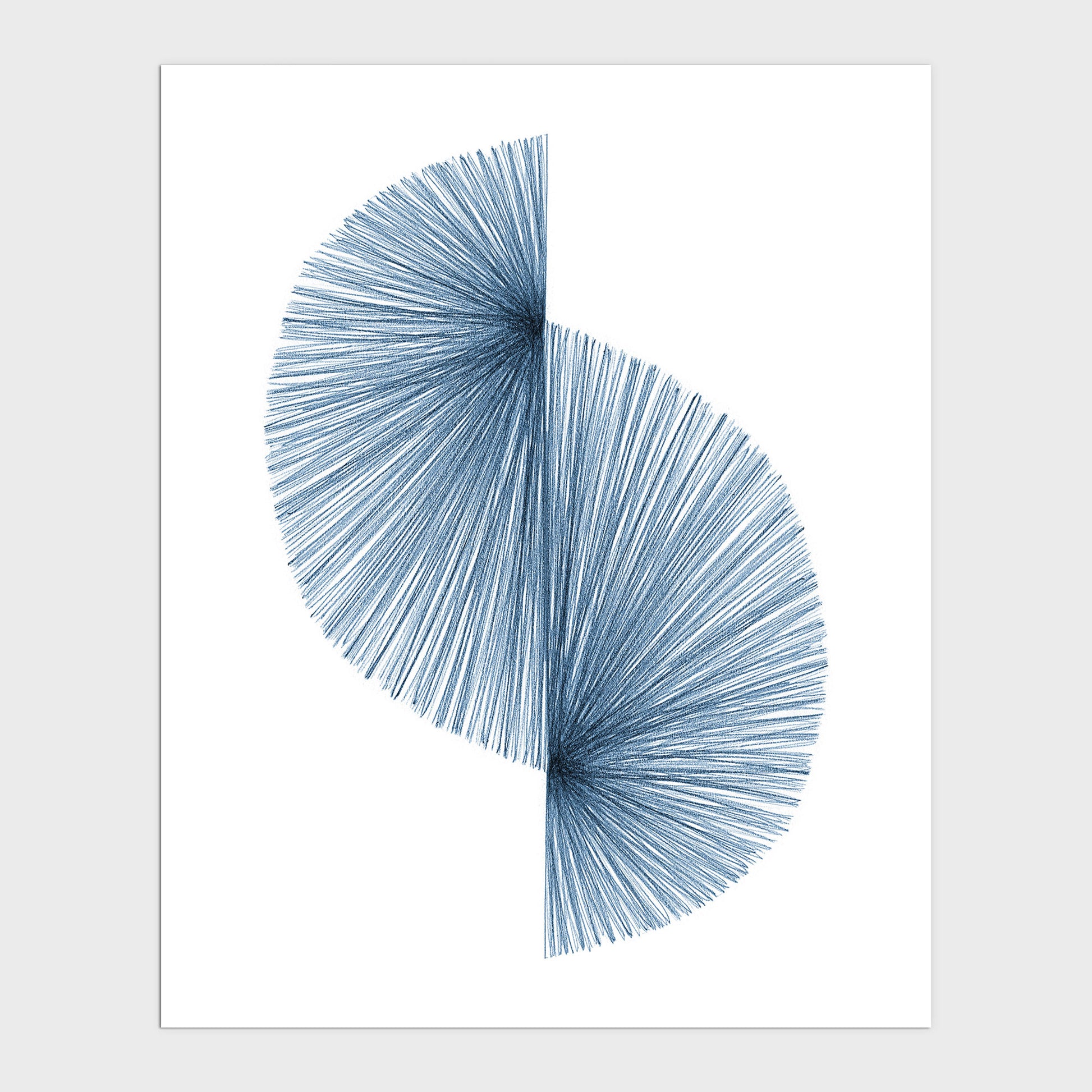 Blue Wave Mid Century Modern Geometric Abstract Line Drawing Print