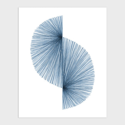 Blue Wave Mid Century Modern Geometric Abstract Line Drawing Print