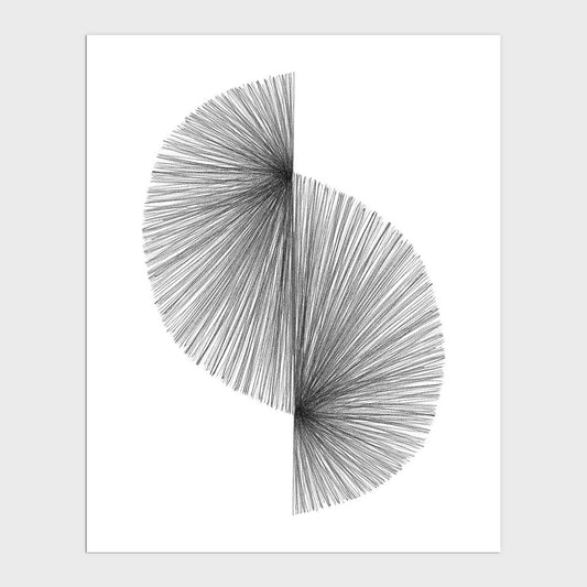 Mid Century Modern Black and White Geometric Abstract Line Drawing Print