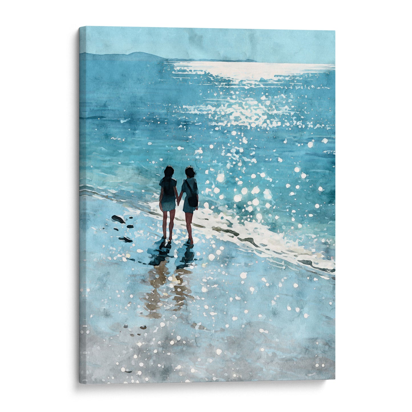 Friends Hand in Hand Watercolor Beach Print