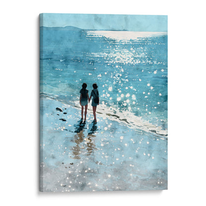 Friends Hand in Hand Watercolor Beach Print