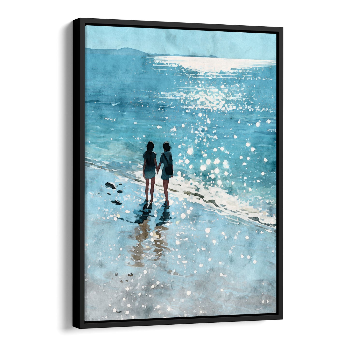 Friends Hand in Hand Watercolor Beach Print