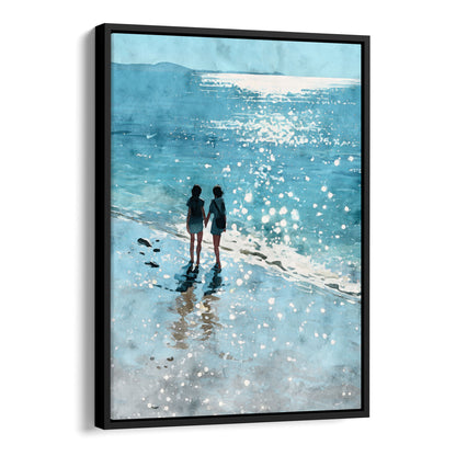 Friends Hand in Hand Watercolor Beach Print