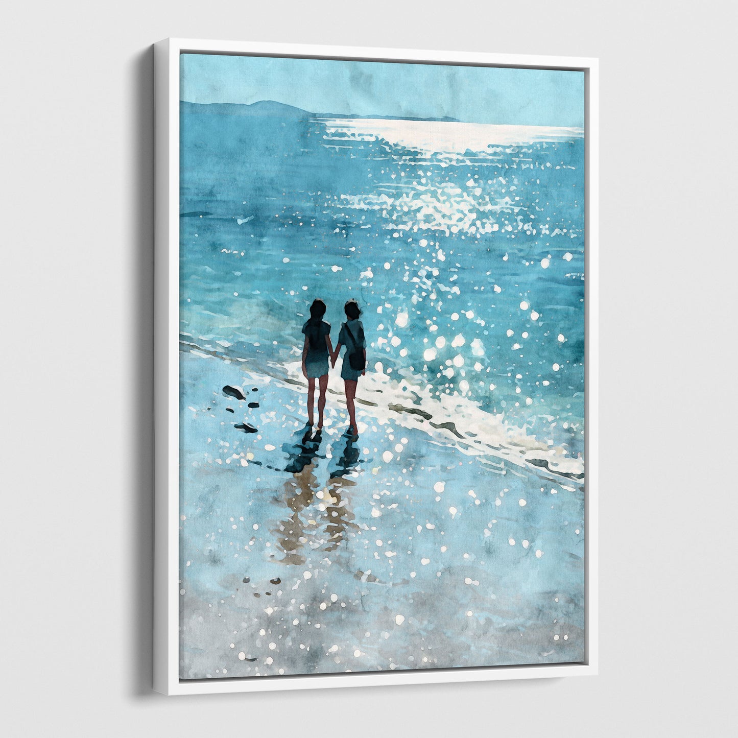 Friends Hand in Hand Watercolor Beach Print