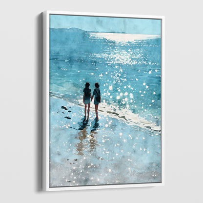 Friends Hand in Hand Watercolor Beach Print