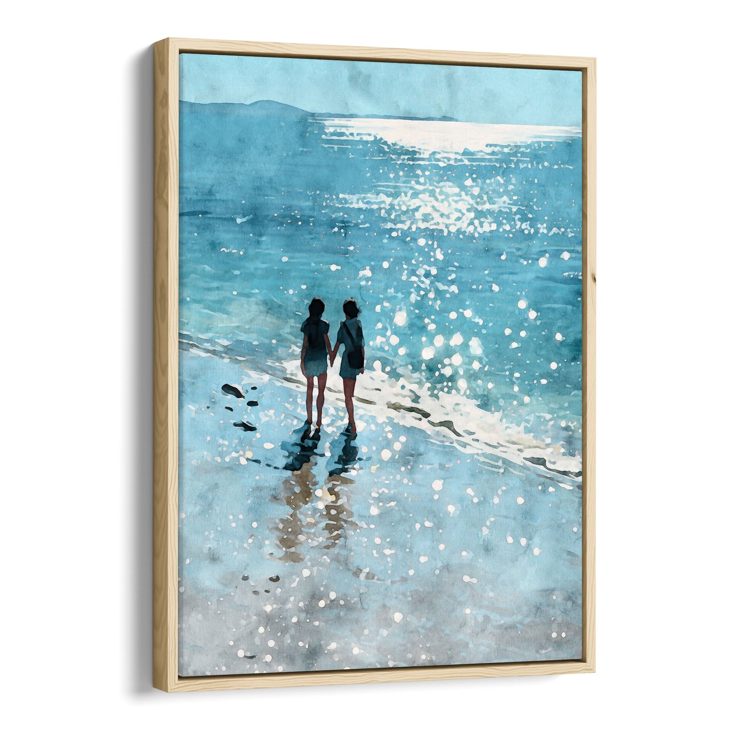 Friends Hand in Hand Watercolor Beach Print