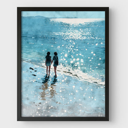 Friends Hand in Hand Watercolor Beach Print