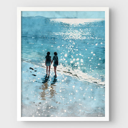 Friends Hand in Hand Watercolor Beach Print
