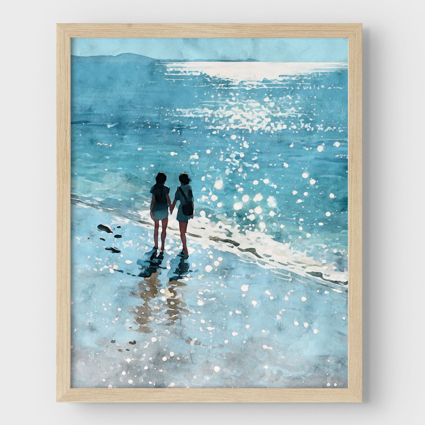 Friends Hand in Hand Watercolor Beach Print